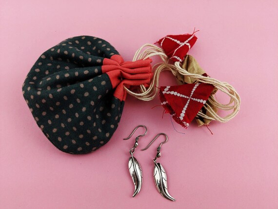 Vintage Sterling Silver Leaf Dangle Earrings, Nepali Style