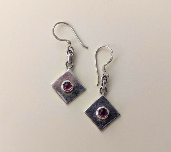 Vintage Square Dangle Earrings With Amethyst // M… - image 4