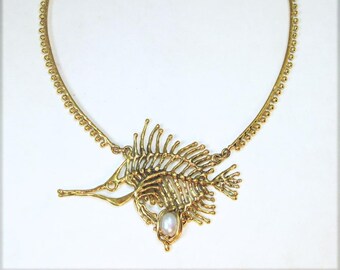 Fish with Pearl Bronze Necklace created by David Blonski