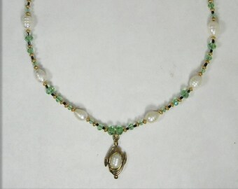 Bronze Pearl Drop on a strand of Pearl & Crystal Beads