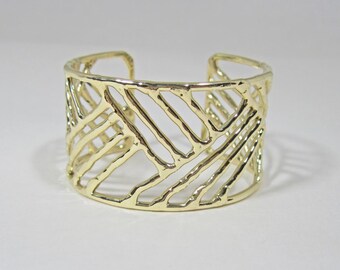 Bronze "Cuff" Bracelet 1.5 Inch Wide - Crosshatch Pattern