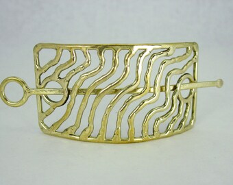 Bronze Diagonal Wave Hair Barrette with Twist Lock Action and Rectangular Shape