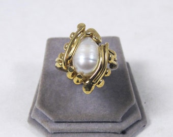 Handmade Freshwater Pearl Ring in Bronze by David Blonski     (a one of a kind setting)   SBR-Pearl-28