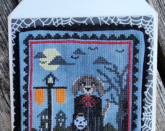 Spooky Dog Cross Stitch Pattern – Halloween Goth Design (PDF Pattern)