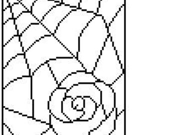 Cobweb and Rose Coloring Page – Goth Cottagecore Stained Glass (PDF Pattern)