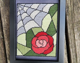 Cobweb and Rose Cross Stitch Pattern | Stained Glass Series (PDF Pattern)