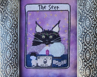 The Seer Cat Cross Stitch Pattern – Goth Divination (PDF Pattern)