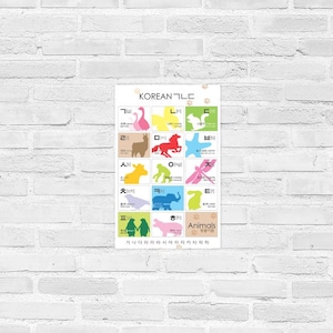 Korean Hangul Alphabet Poster Baby Room Decor Learn Korean gift