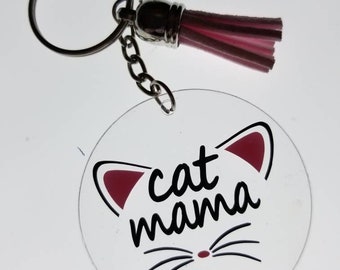 Porte-clés acrylique maman chat, résine UV, maman chat
