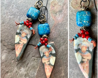 Funky Tribal Organic, Unique Unusual Earrings, Boho Bohemian Earthy, Artsy Dangle, Gift for Her, SheFliesAgain, Artisan Jewelry, Rustic