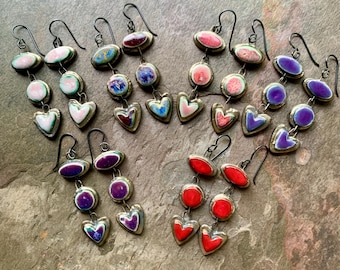 Funky ScorchedEarth Ceramic Heart Earrings 103: Artisan Boho Jewelry, Hypoallergenic Niobium