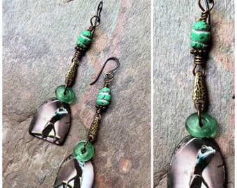 Gekko Earrings, Funky Earrings, Earthy Unusual Earrings, Artsy, Artisan Jewelry, Bohemian Earrings, Dangle, Scorched Earth, SheFliesAgain