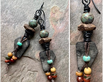 Unusual Rustic Everyday Earrings, Funky Earthy Dangle Earrings, Artsy Boho, Bohemian Jewelry, SheFliesAgain, Lightweigt Rustic