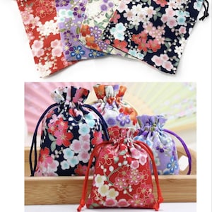 4 x Japanese Sakura Jewellery Drawstring Bag Wedding Favour Pouches Gift Bags Set UK