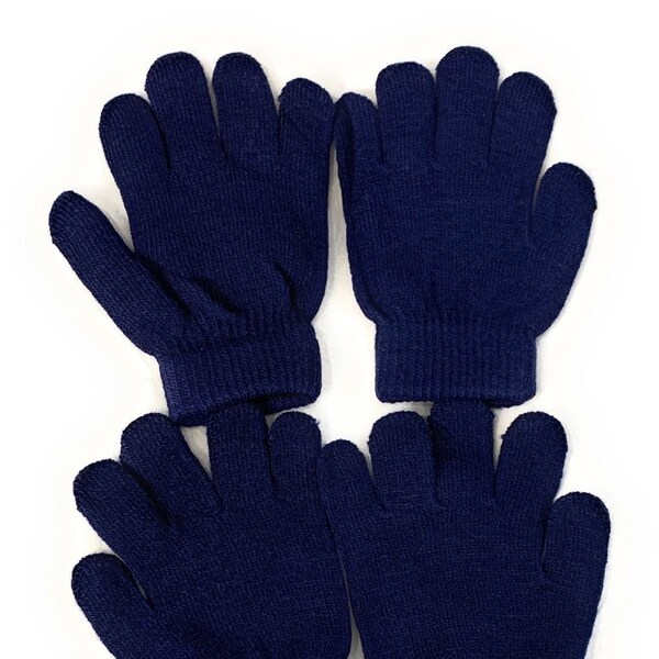 2 paires de gants d'école primaire magiques pour enfants pour enfants hiver chaud extensible UK - bleu marine