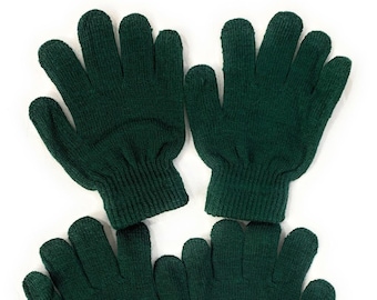2 Pairs of Kids Children's Magic Primary School Gloves Winter Warm Stretchy UK - Dark Forest Green