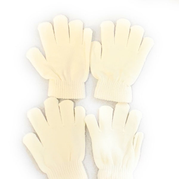 2 Pairs of Kids Children's Magic Primary School Gloves Winter Warm Stretchy UK - Cream Ivory