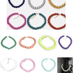 Large 18mm Faux Pearl Bead Chain Vintage Statement Great Gatsby Necklace Choker - 20 Vibrant Colours to Choose From