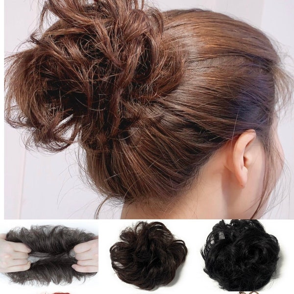 Large Messy Curly Bun Scrunchie Hair Piece False Updo Wrap On Hair Extension UK