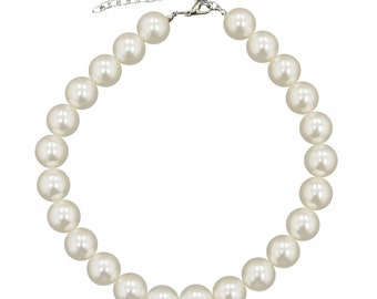 Large 18mm Faux Pearl Bead Chain Vintage Statement Great Gatsby Necklace Choker - Ivory Cream