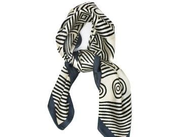 Square Scarf Faux Silk Black and White Geometric Stripes Print Pattern Big Ladies Womens Faux Silk Head Neck Thin Bag Charm