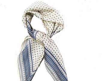 70cm x 70cm Flowers Blue and White Cross Polka Dot Print Pattern Square Scarf Big Ladies Womens Faux Silk Head Neck Thin Bag Charm