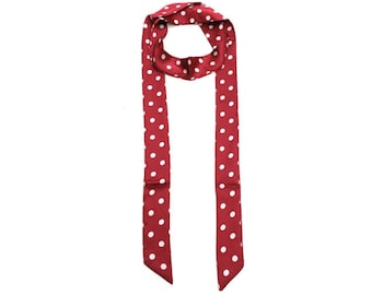 2m Super Long Women's Skinny Sjaal Satin Slim Ribbon Thin Fashion Faux Silk Dames sjaals (Burgundy Wine Red Polka Dot Print)
