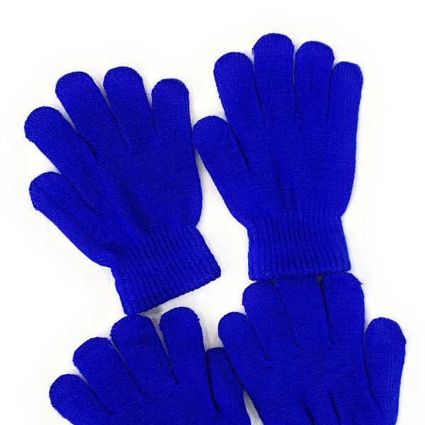 2 Pairs of Kids Children's Magic Primary School Gloves Winter Warm Stretchy UK - Royal Blue