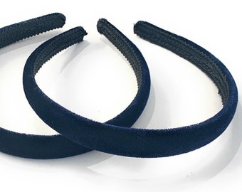 2 x Velvet Girls School Headband Alice band Hair Accessories - High Quality UK - Navy Blue