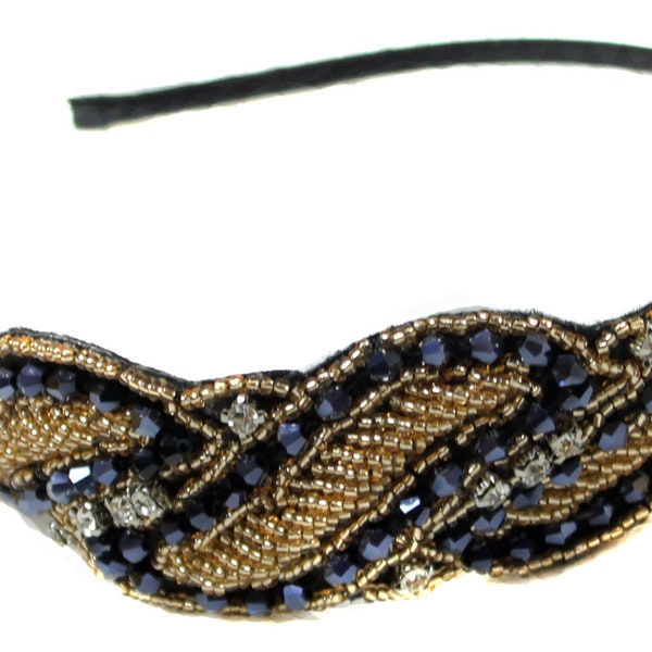 Caprilite Black Beaded Flapper Headband, Boho Headpiece, Gatsby Headband Fancy Dress Themed, 1920s Headband