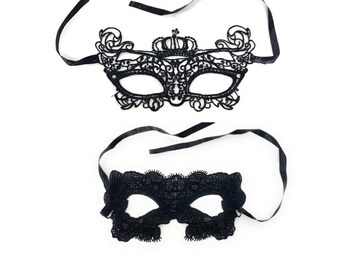 2 Stück Spitzen-Maskerade-Masken Für Damen – Schwarz, Elegant Für Halloween & Bälle