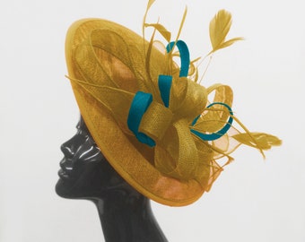 Mustard Yellow Lilac Purple Feather Flower Hat Hair Fascinator Races Floral 7119