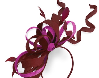 Caprilite Burgundy and Fuchsia Wedding Swirl Fascinator Headband  Alice Band Ascot Races Loop Net