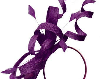 Caprilite Dark Plum Purple Wedding Swirl Fascinator Headband  Alice Band Ascot Races Loop Net