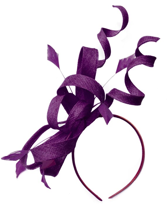 Caprilite Dark Plum Purple Wedding Swirl Fascinator Headband Alice Band Ascot Races Loop Net