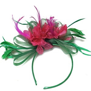 Emerald Green & Fuchsia Hot Pink Fascinator on Headband