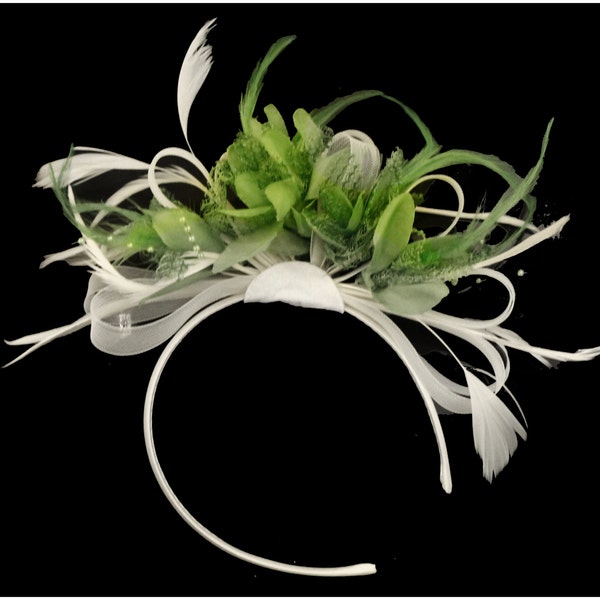 Caprilite White and Lime Green Hoop Fascinator On Headband