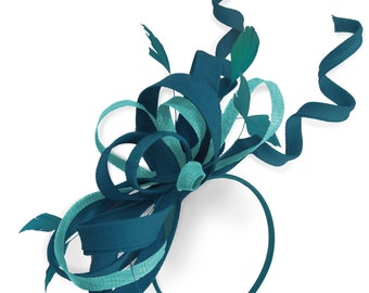 Caprilite Teal and Light Turquoise Wedding Swirl Fascinator Headband  Alice Band Ascot Races Loop Net