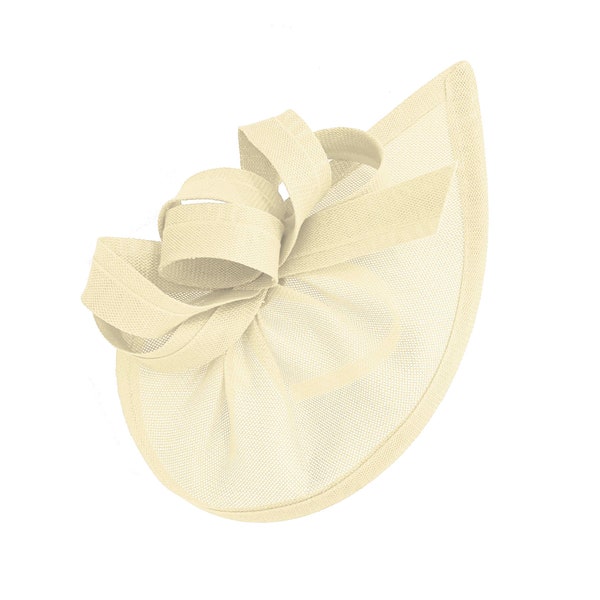 Caprilite Vegan Moon Hoop Fascinator Hat on Headband Wedding Ascot Races Bespoke Sinamay Disc - Cream