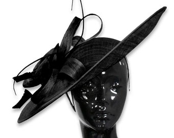 Caprilite 41cm Saucer Sinamay Black Fascinator On Headband Wedding Derby Ascot Races Ladies Hat Large