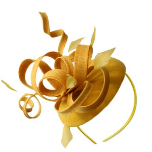 Caprilite Mustard Wedding Swirl Pillbox Fascinator Bandeau Alice Band Ascot Races Loop