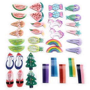70 Pcs Mega Girls Kids Hair Clips Slides Grips - Novelty Designs Christmas Santa Tree Mermaid Unicorn Rainbow Fruits Shell Parrot