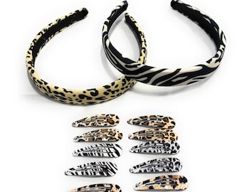 Ladies Girls Leopard Print Zebra Stripes HEADBAND Hair Spring Snap Clips Bendies Sleepies Gift Set UK