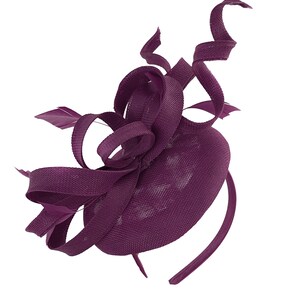 Caprilite Plum Purple Wedding Swirl Pillbox Fascinator Headband  Alice Band Ascot Races Loop