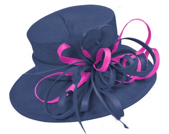 Caprilite Navy and Fuchsia Hot Pink Large Queen Hat Brim Occasion Hatinator Fascinator Weddings Formal