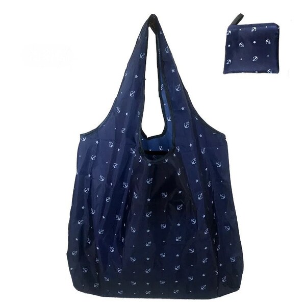 Handmade Extra Large Reusable Foldable Ladies Grocery Shopping Bag Eco Tote Handbag Fold Away Bag UK - Navy Anchors