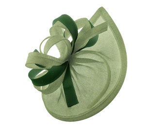 Caprilite Vegan MoonMix Hoop Fascinator Hat on Headband Wedding Ascot Races Bespoke Sinamay Disc - Sage Green