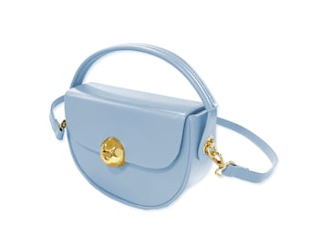Women's Top Handle Half Moon Box Clutch Handbag Chain Strap Crossbody Wedding Evening Bag - Light Pastel Baby Blue