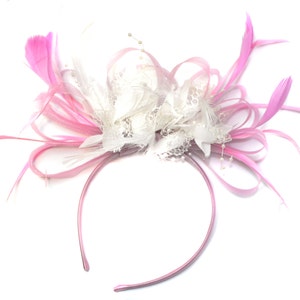 Caprilite Baby Pink and White Fascinator on Headband Alice Band UK Wedding Ascot Races Derby