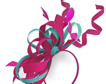 Caprilite Fuchsia Hot Pink and Light Turquoise Wedding Swirl Fascinator Headband  Alice Band Ascot Races Loop Net